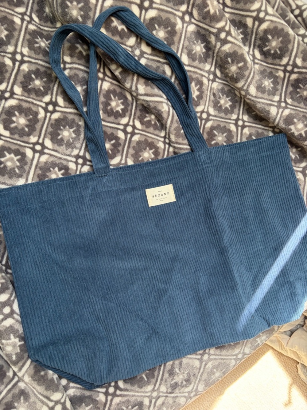 Sézane Large Blue Corduroy Tote Bag